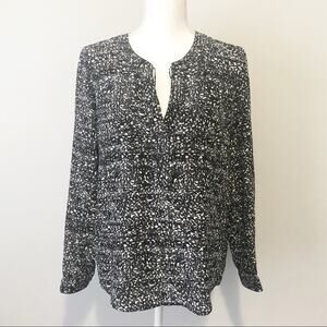 Rebecca Taylor black silk geometric blouse size 6 flowy long sleeve designer